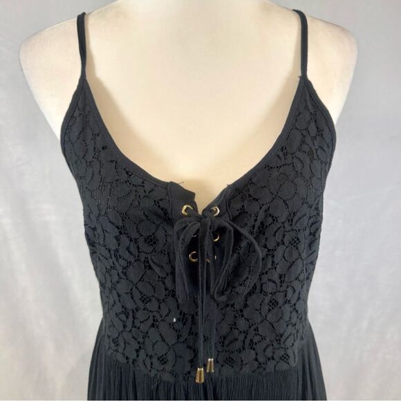 Lily Morgan black lace up lace bodice flowy dress size small - Picture 2 of 6